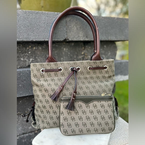 Dooney & Bourke Handbags - NWOT Vintage Dooney & Bourke Monogram Tulip Tassel Tote & Zip Top Coin Purse